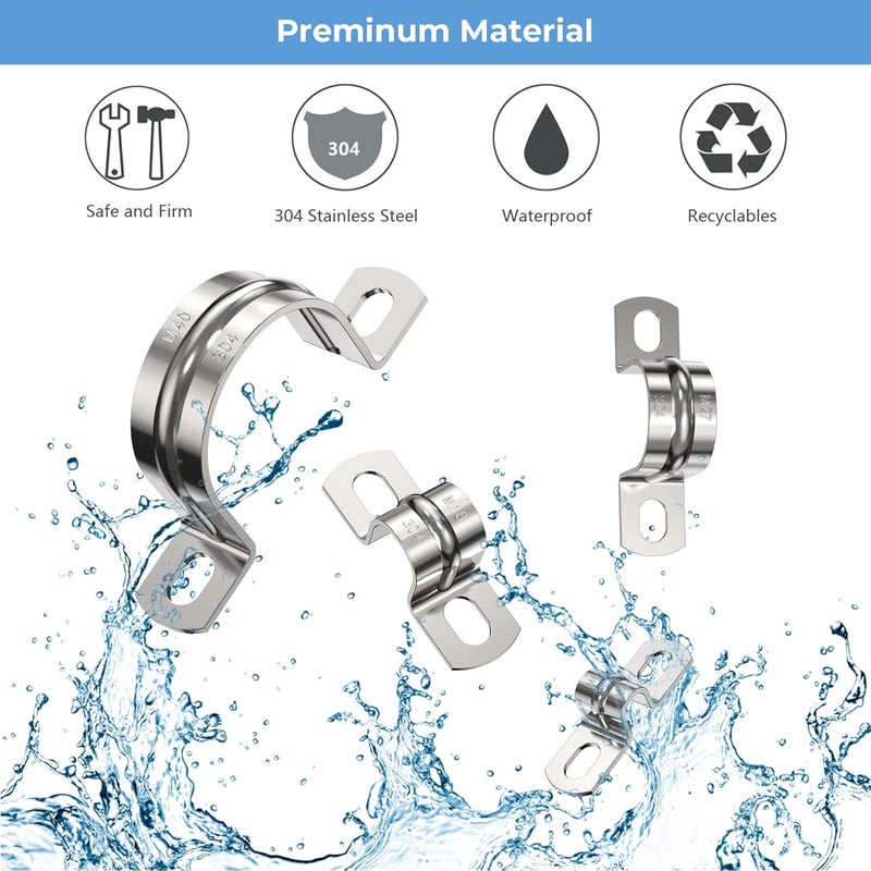 PEROMI 10Pcs 5/8 Inch (16mm) Heavy Duty U-Tube Strap Clamp- 2 Hole,Stainless Steel-304 U Bracket Pipe Strap Clamp Hanger Tube Tension Clips ID 5/8 Inch-new - Image 3